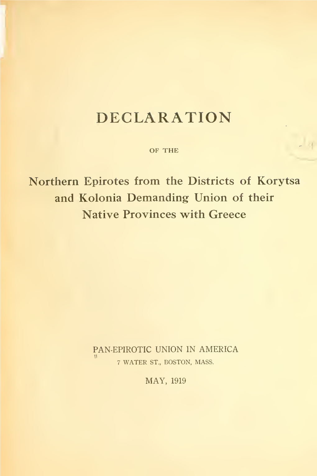 Declaration of the Northern Epirotes from the Districts of Korytsa And