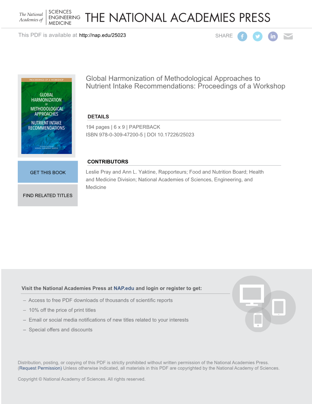 Global Harmonization of Methodological Approaches to Nutrient Intake Recommendations: Proceedings of a Workshop