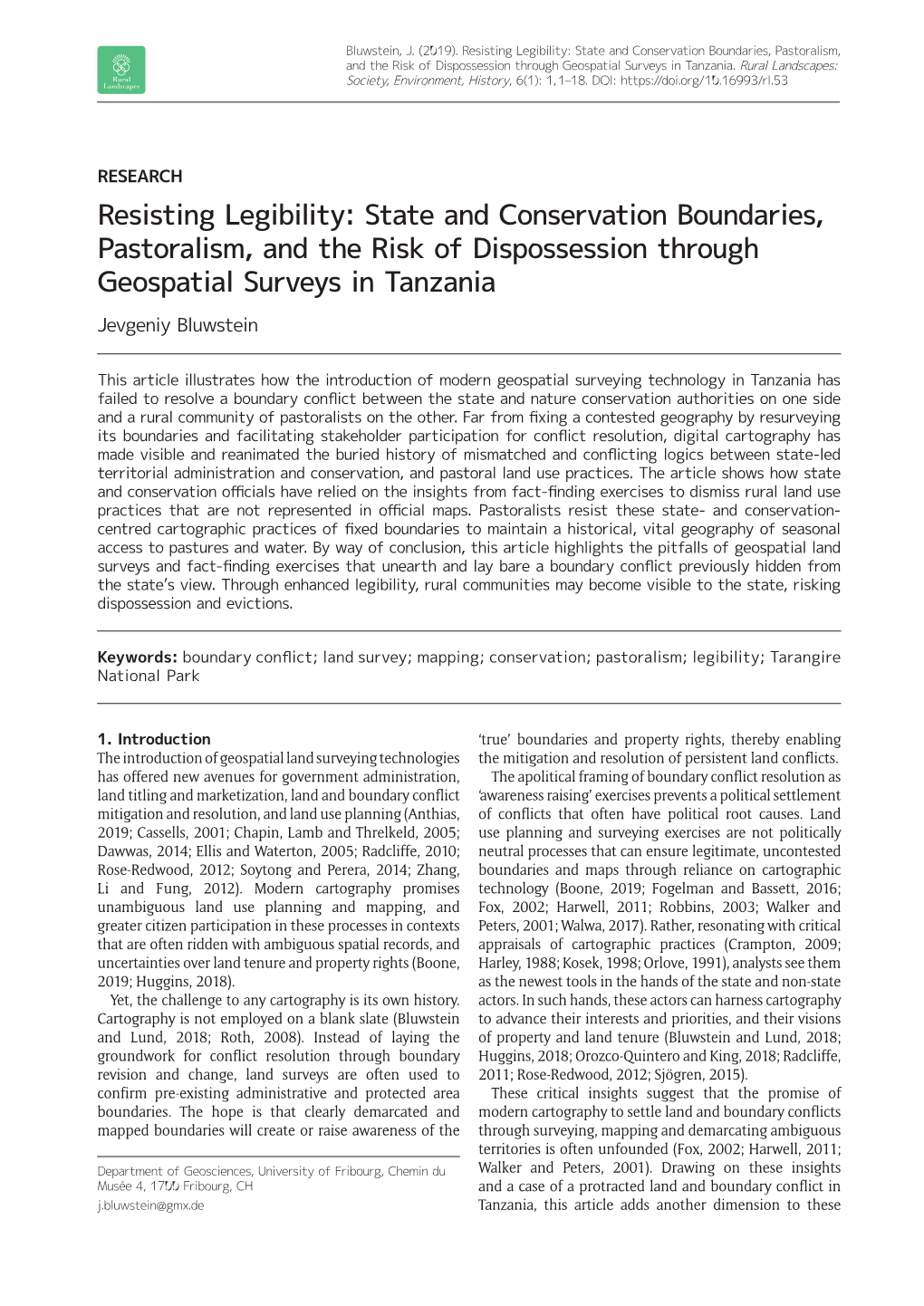 State and Conservation Boundaries, Pastoralism, and the Risk of Dispossession Through Geospatial Surveys in Tanzania