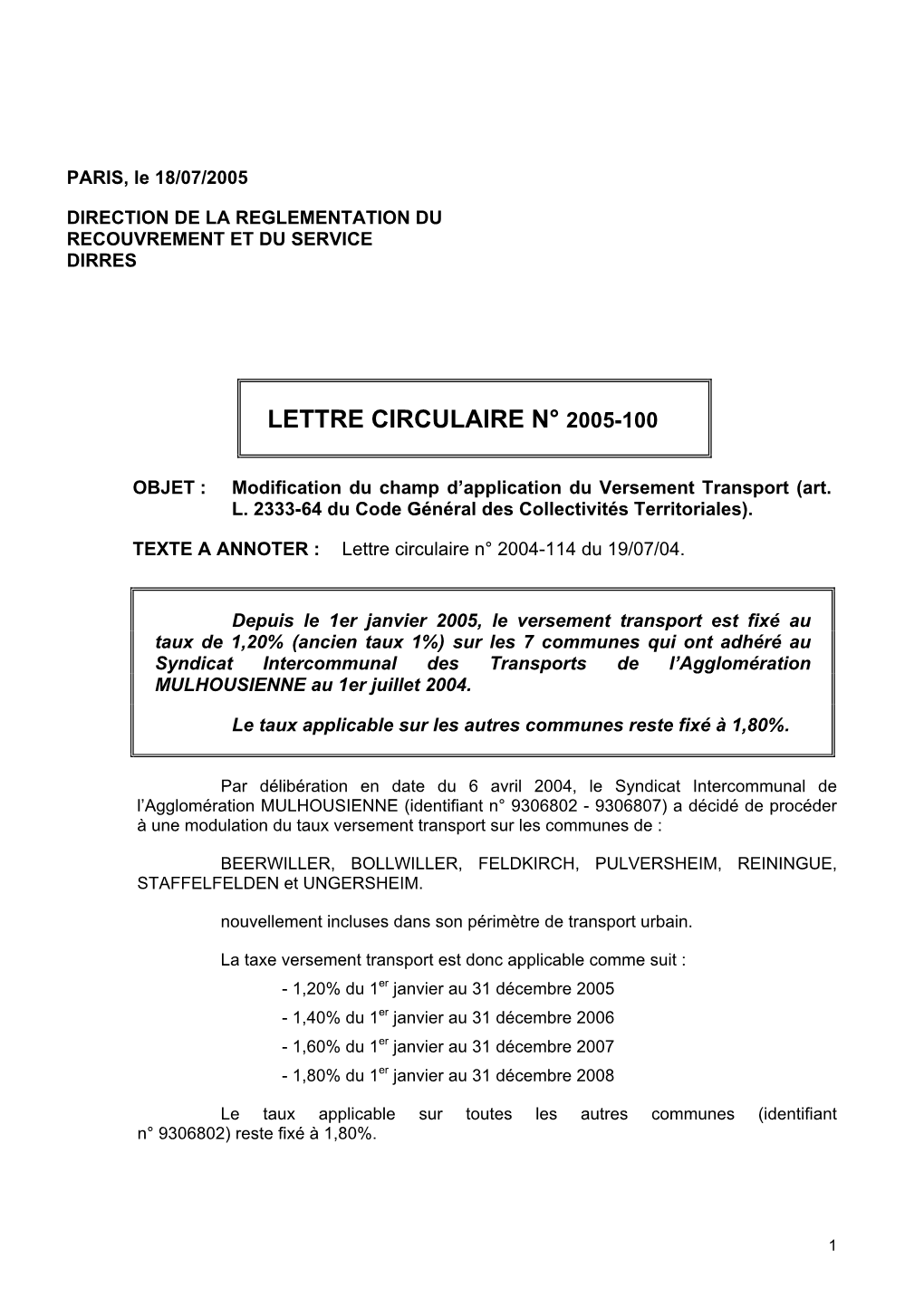 Modification Versement Transport