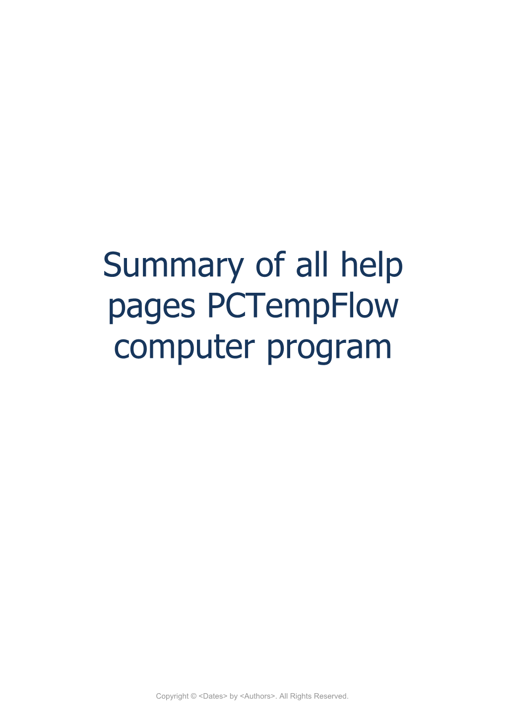 Summary of All Help Pages Pctempflow Computer Program