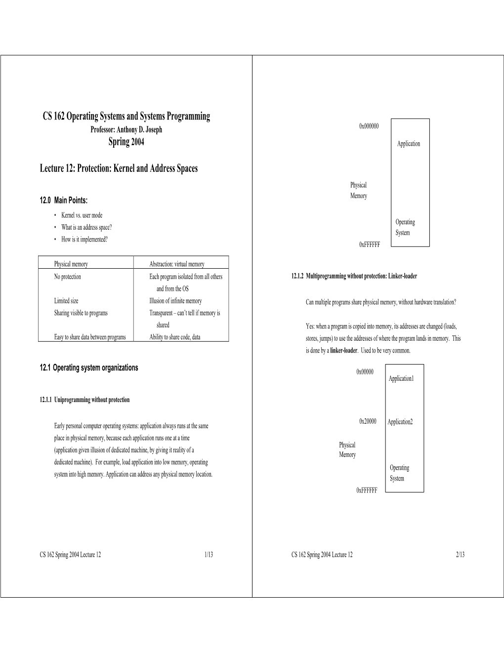 CS 162 Operating Systems and Systems Programming Spring 2004