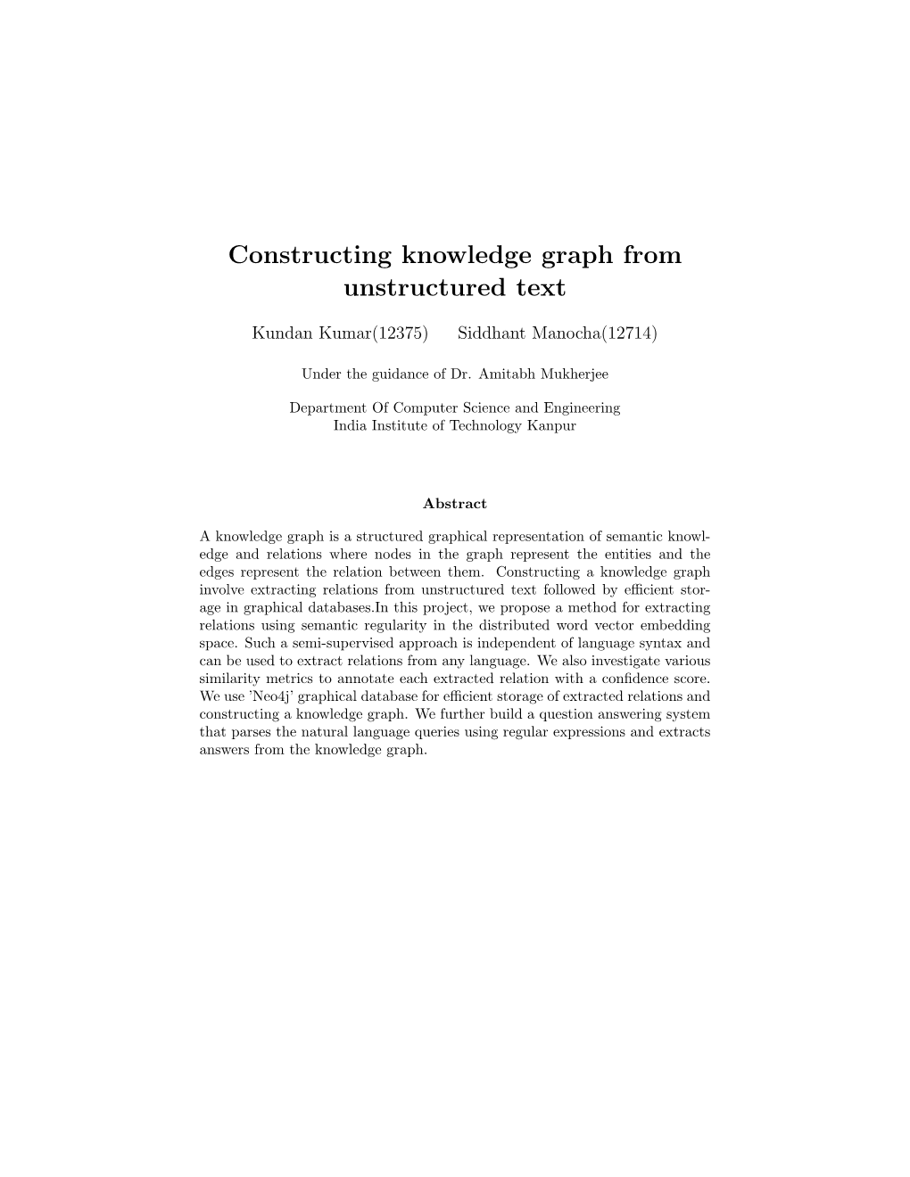 Constructing Knowledge Graph from Unstructured Text