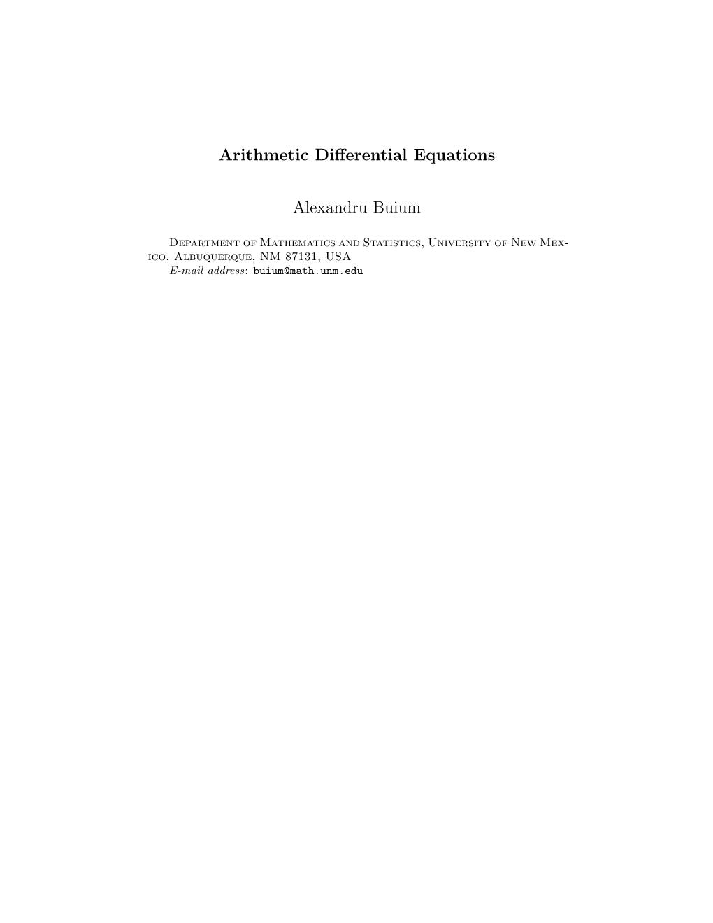 Arithmetic Differential Equations Alexandru Buium