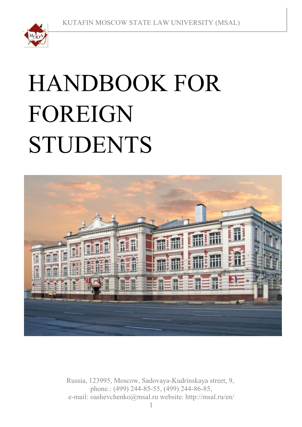 Handbook for Foreign Students