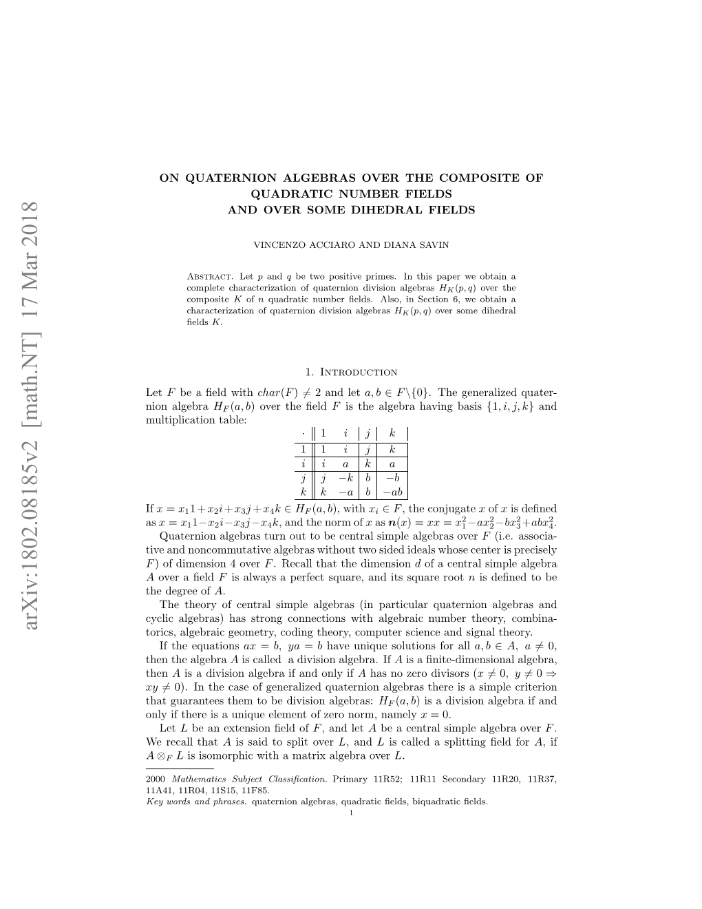 On Quaternion Algebra Over the Composite of Quadratic Number