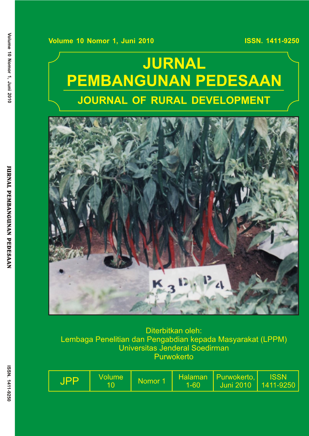 Jurnal Pembangunan Pedesaan Journal of Rural Development Issn