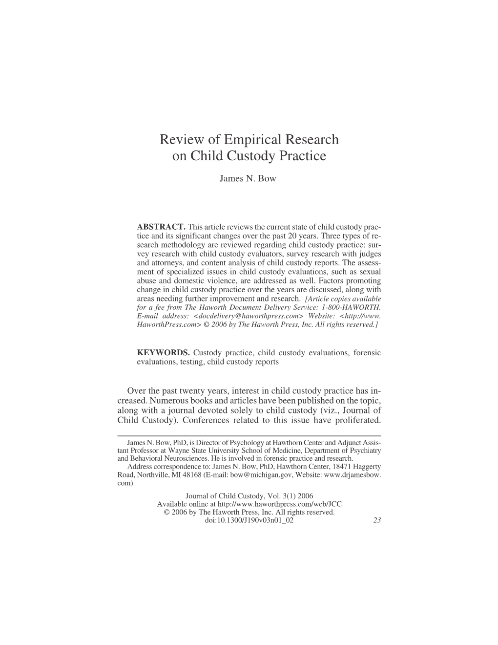 Review of Empirical Research on Child Custody Practice