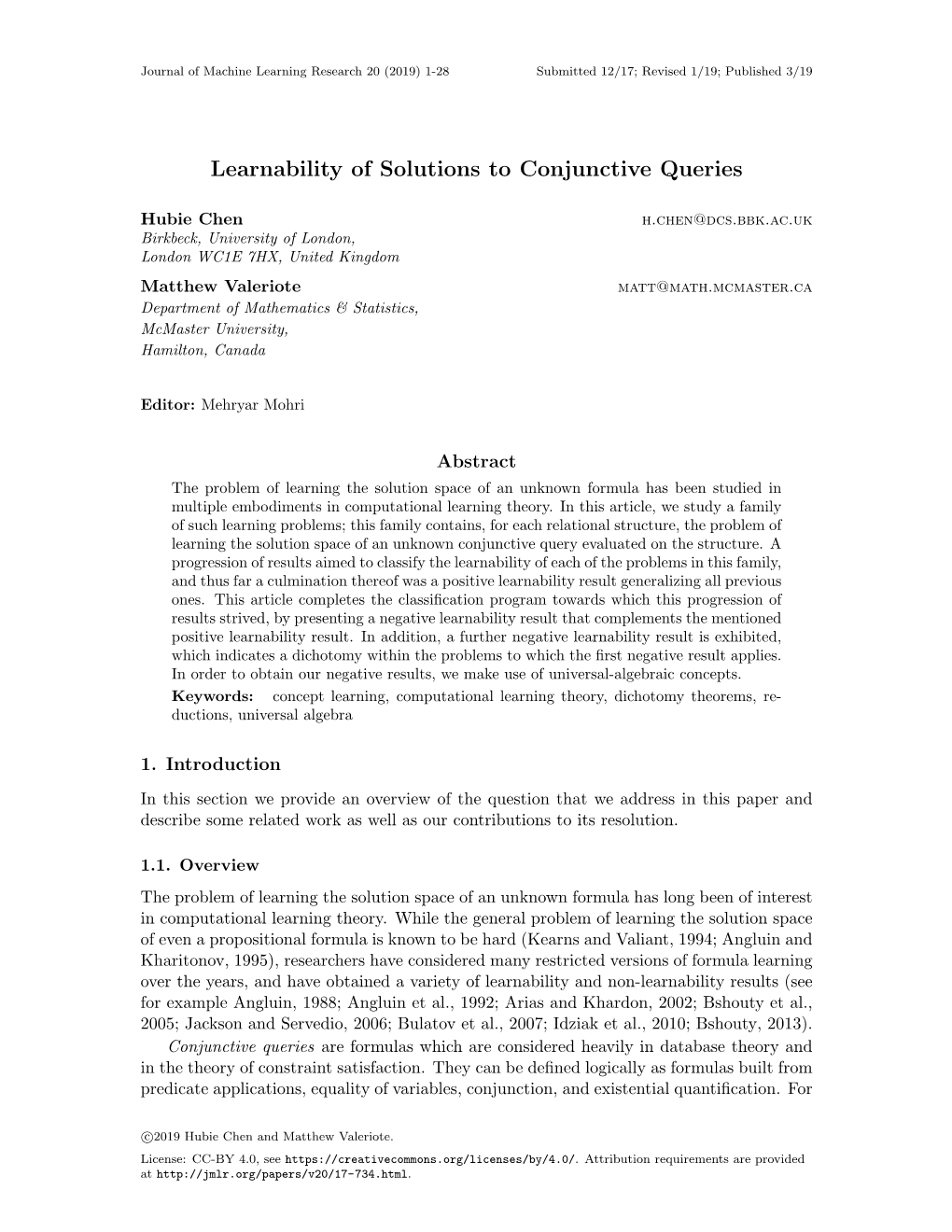 Learnability of Solutions to Conjunctive Queries