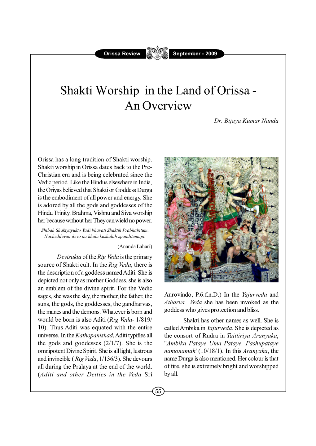 Shakti Worship in the Land of Orissa - an Overview Dr