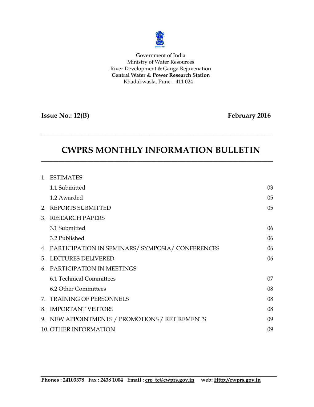 Cwprs Monthly Information Bulletin ______