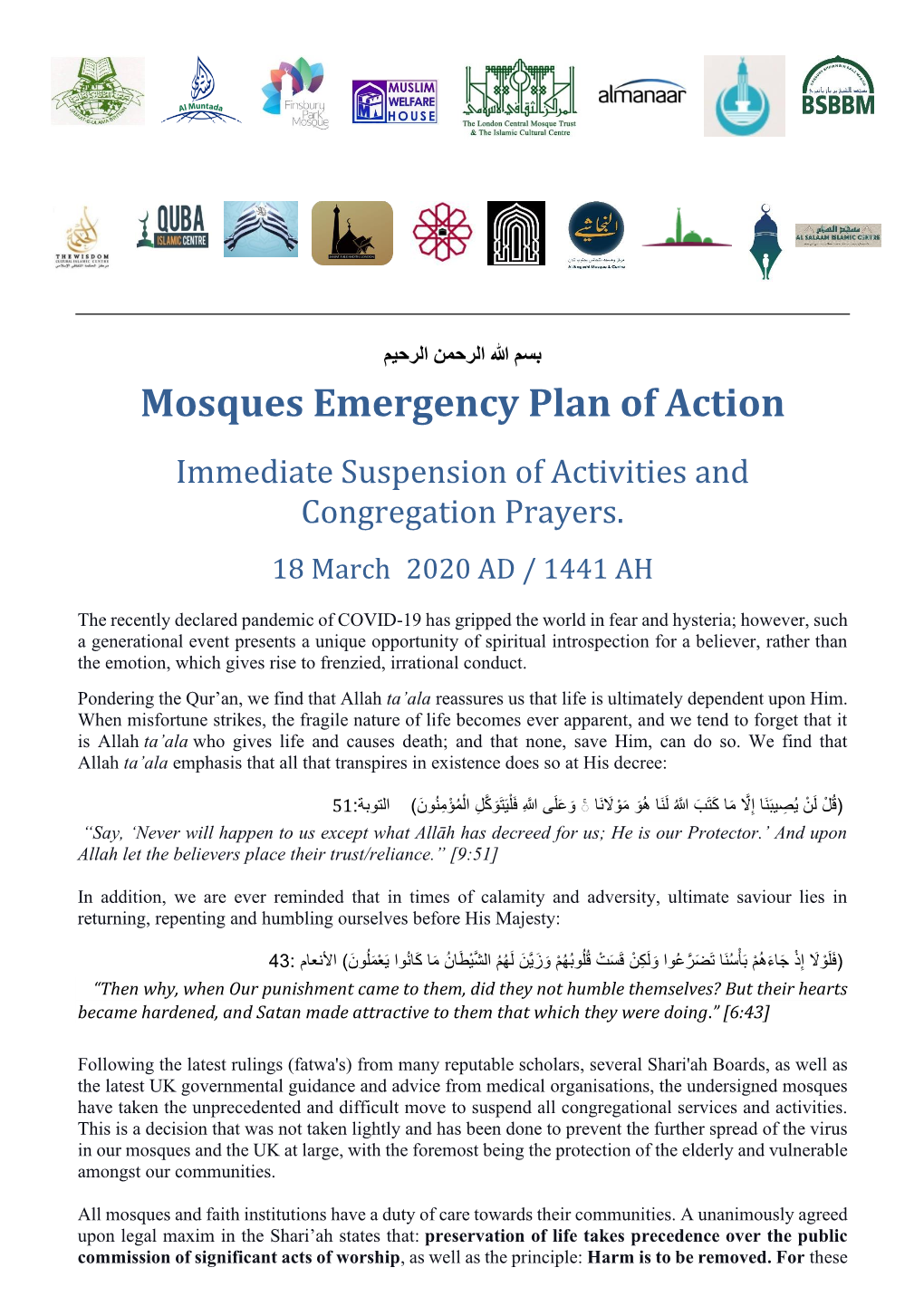 Mosques Emergency Plan of Action