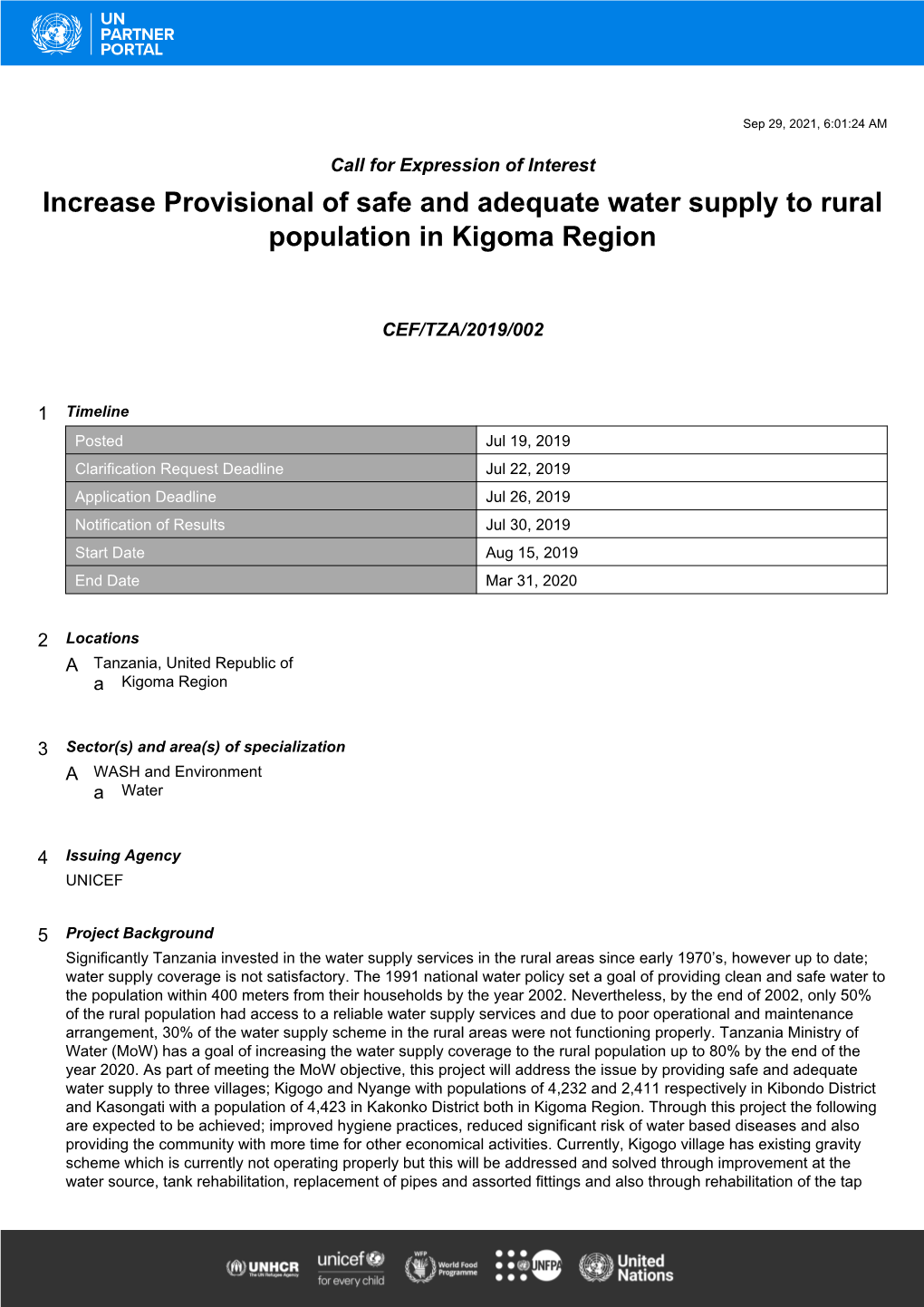 Increase Provisional of Safe and Adequate Water Supply to Rural Population in Kigoma Region