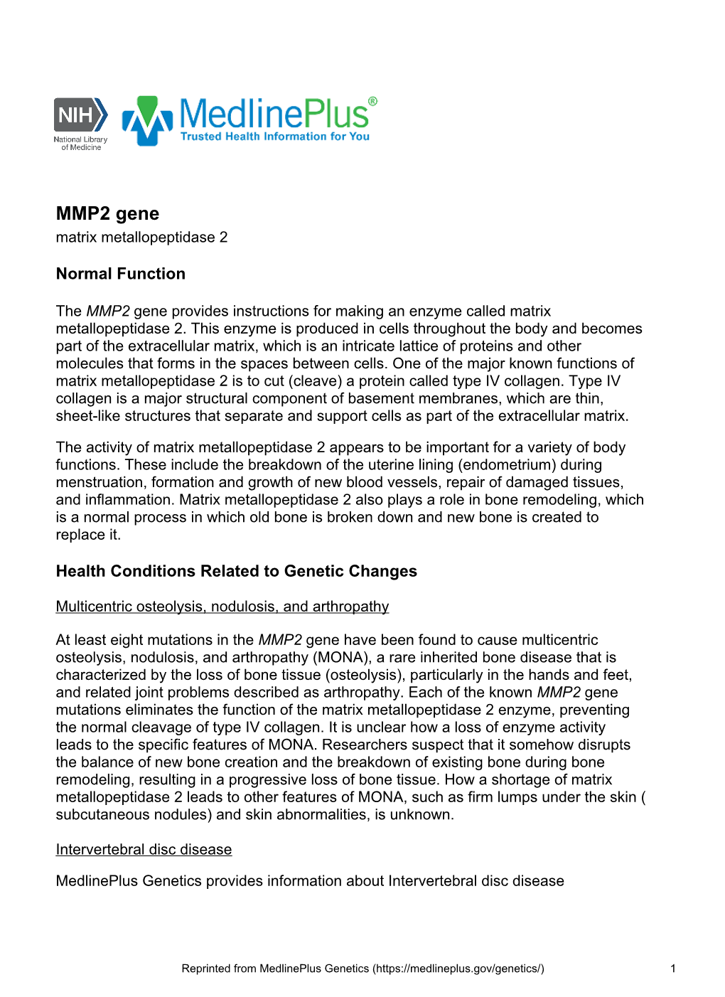 MMP2 Gene Matrix Metallopeptidase 2