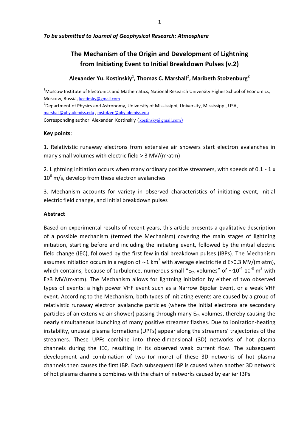 The Mechanism of the Origin and Development of Lightning from Initiating Event to Initial Breakdown Pulses (V.2)