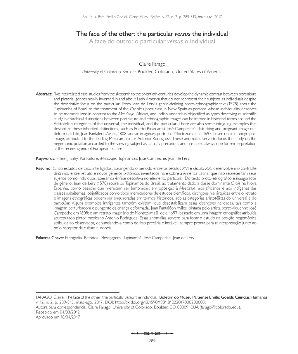 The Face of the Other: the Particular Versus the Individual a Face Do Outro: O Particular Versus O Individual