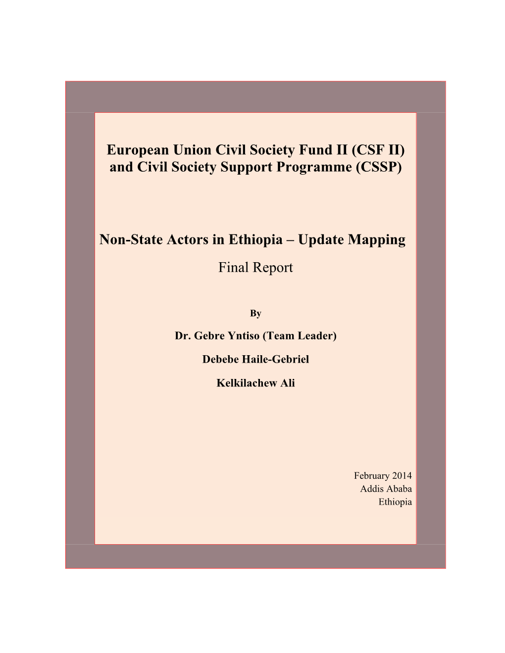 And Civil Society Support Programme (CSSP) Non-State Actors in Ethiopia