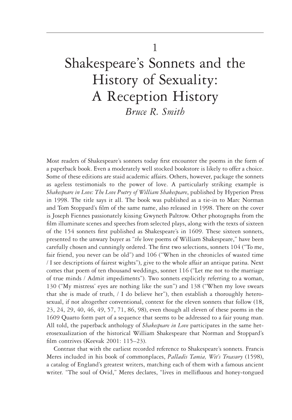 Shakespeare's Sonnets and the History of Sexuality: a Reception