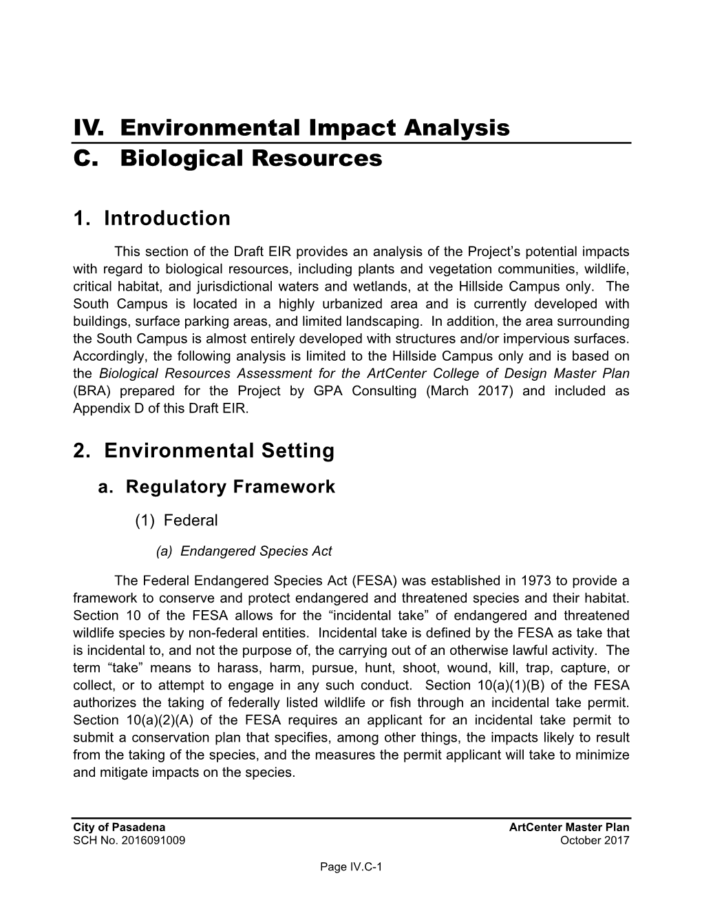 IV. Environmental Impact Analysis C. Biological Resources