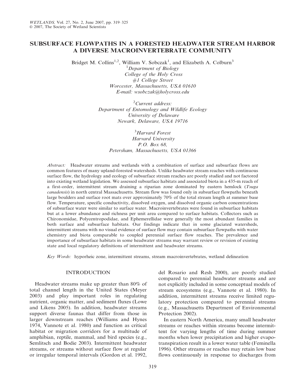 Subsurface Flowpaths in a Forested Headwater Stream Harbor a Diverse Macroinvertebrate Community