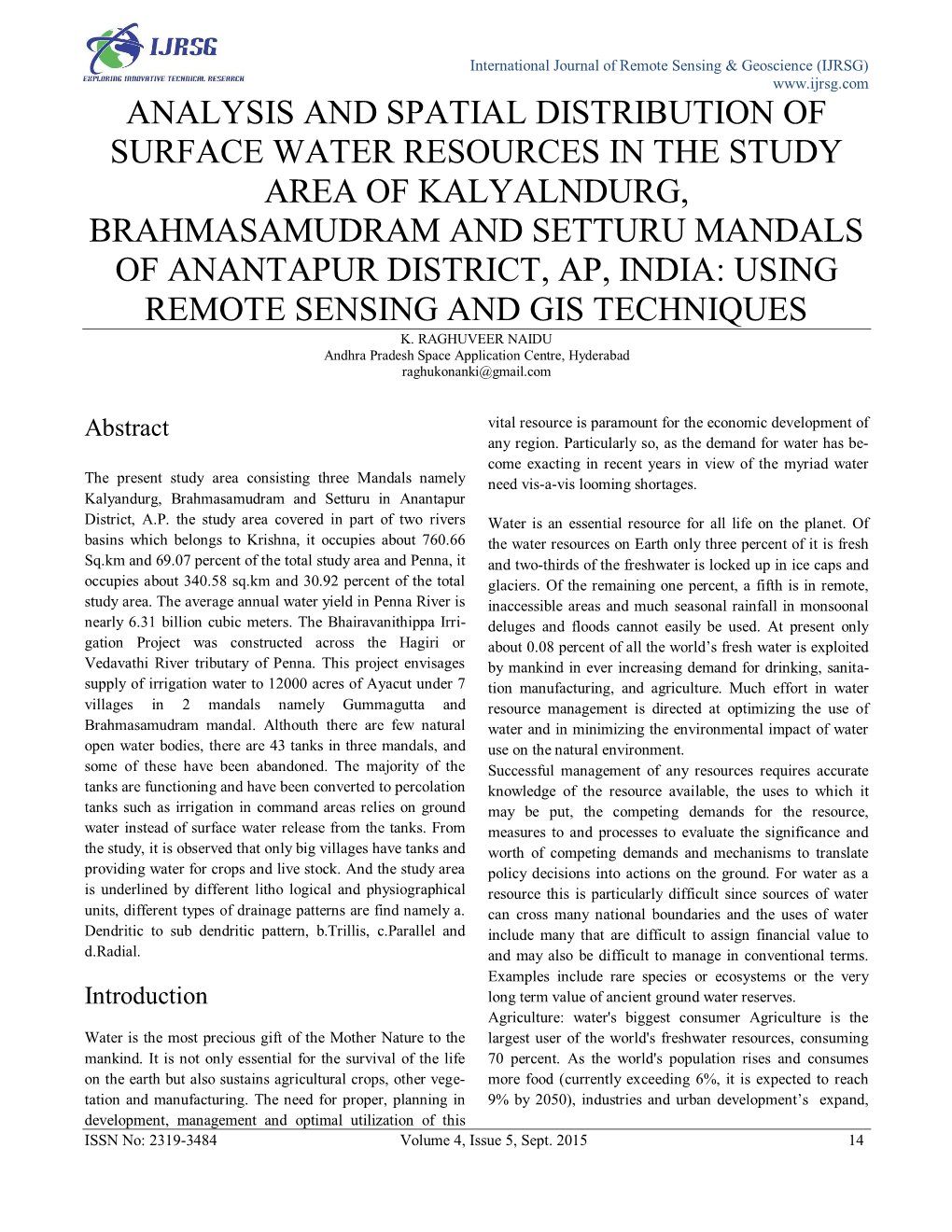 Analysis and Spatial Distribution of Surface