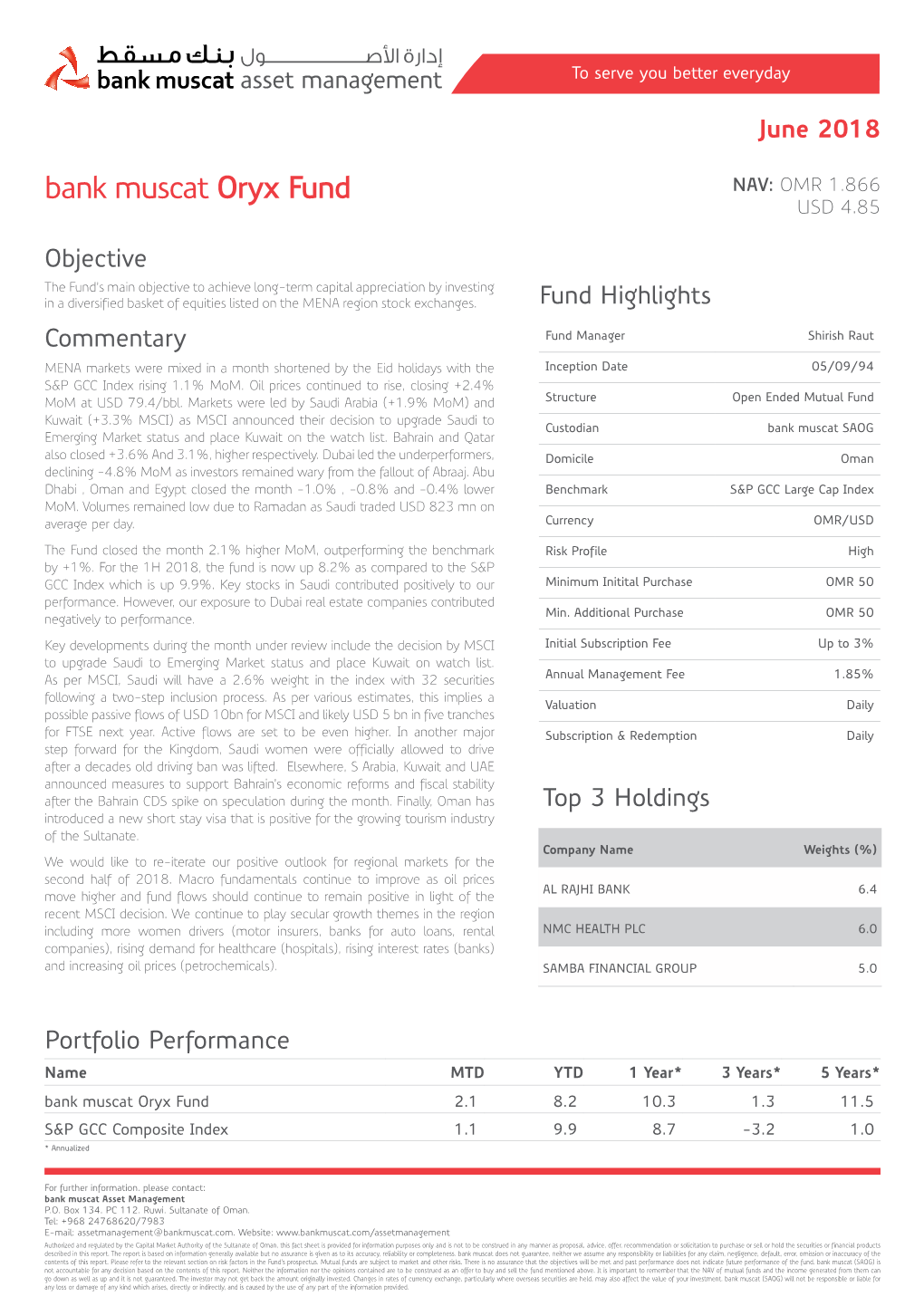 Bank Muscat Oryx Fund NAV: OMR 1.866 USD 4.85