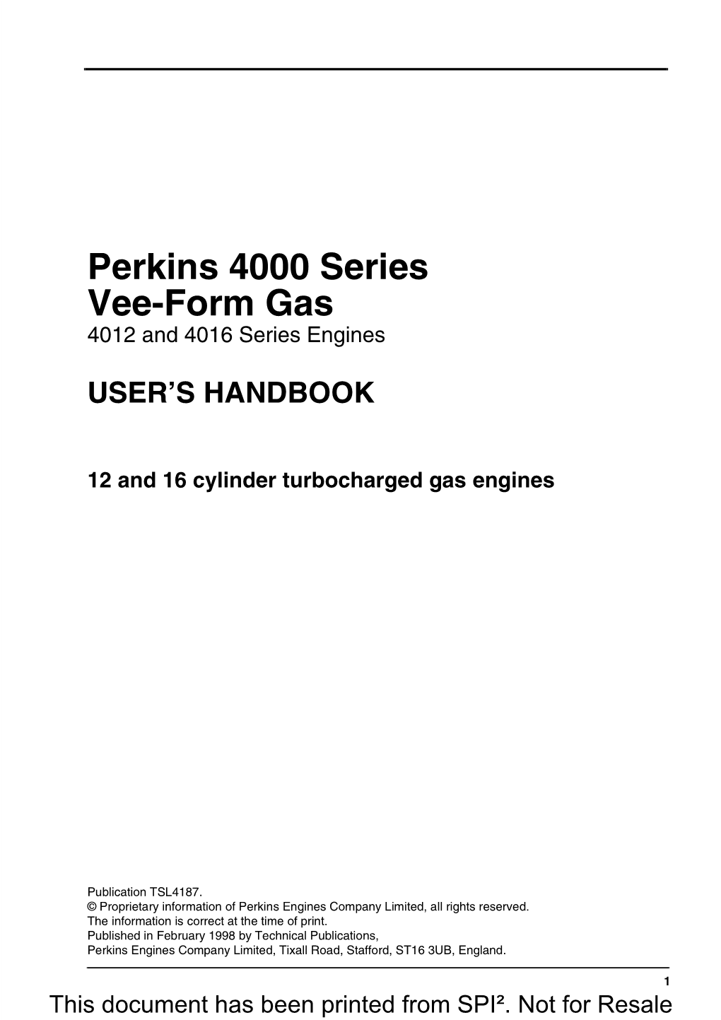 Perkins 4000 Series Vee-Form Gas 4012 and 4016 Series Engines