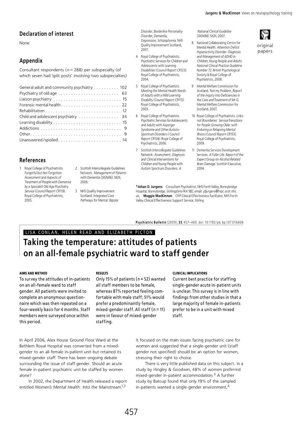 Taking the Temperature: Attitudes of Patients on an All-Female Psychiatric Ward to Staff Gender