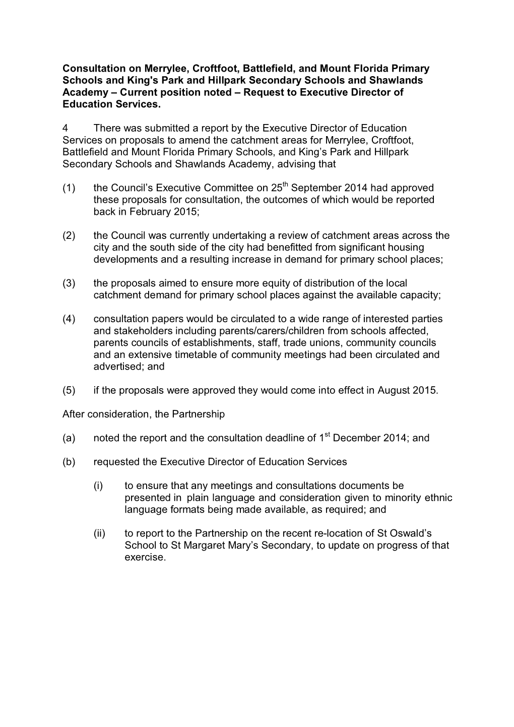 Consultation on Merrylee, Croftfoot, Battlefield, and Mount Florida