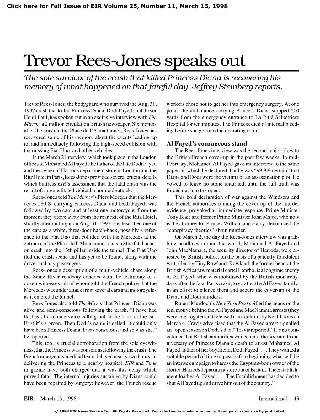 Trevor Rees-Jones Speaks out the Sole Survivor of the Crash That Killed Princess Diana Is Recovering His Memory of What Happened on That Fateful Day