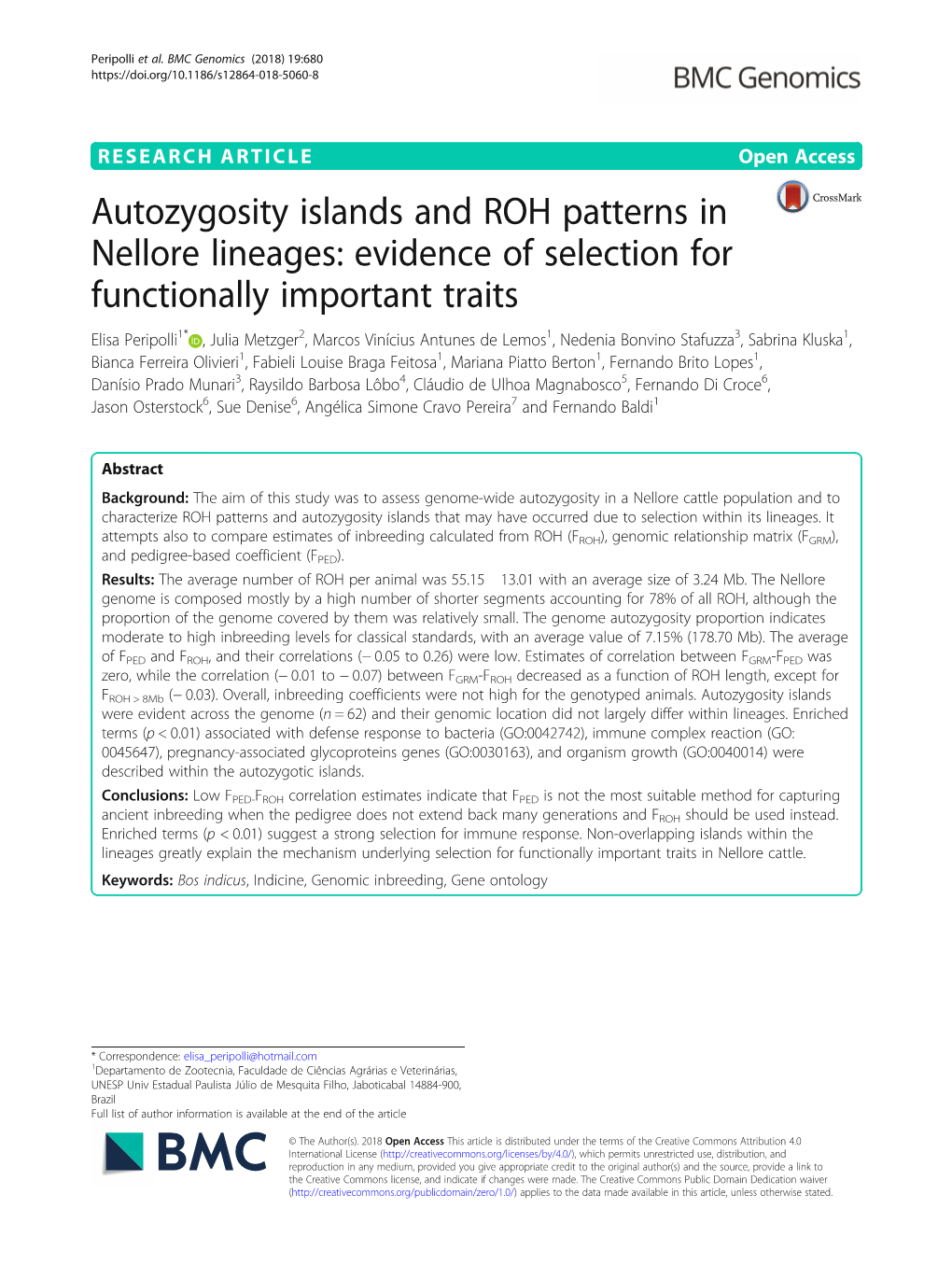 Autozygosity Islands and ROH Patterns in Nellore Lineages: Evidence of Selection for Functionally Important Traits