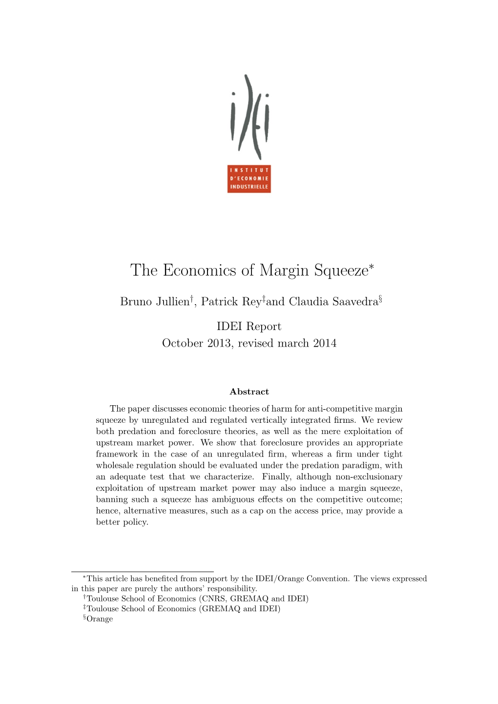 The Economics of Margin Squeeze∗