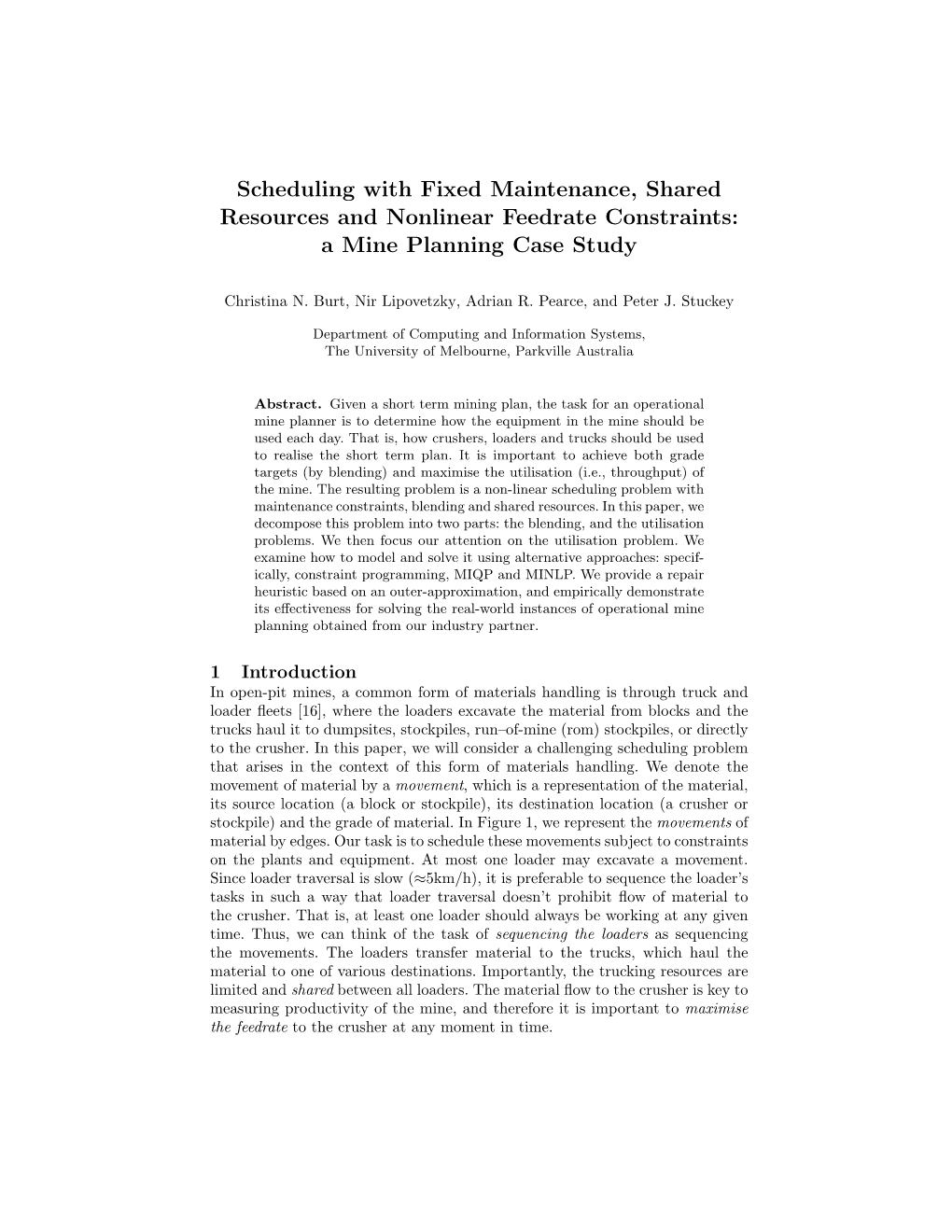 Scheduling with Fixed Maintenance, Shared Resources and Nonlinear Feedrate Constraints: a Mine Planning Case Study