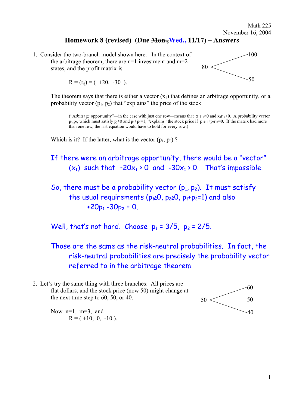 Homework 8 (Revised) (Due Mon.,Wed., 11/17) Answers