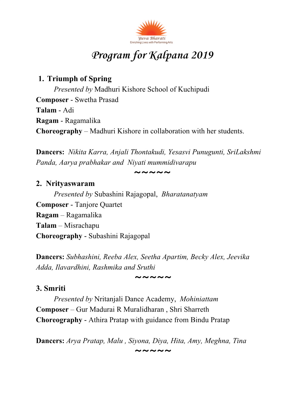 Program for Kalpana 2019