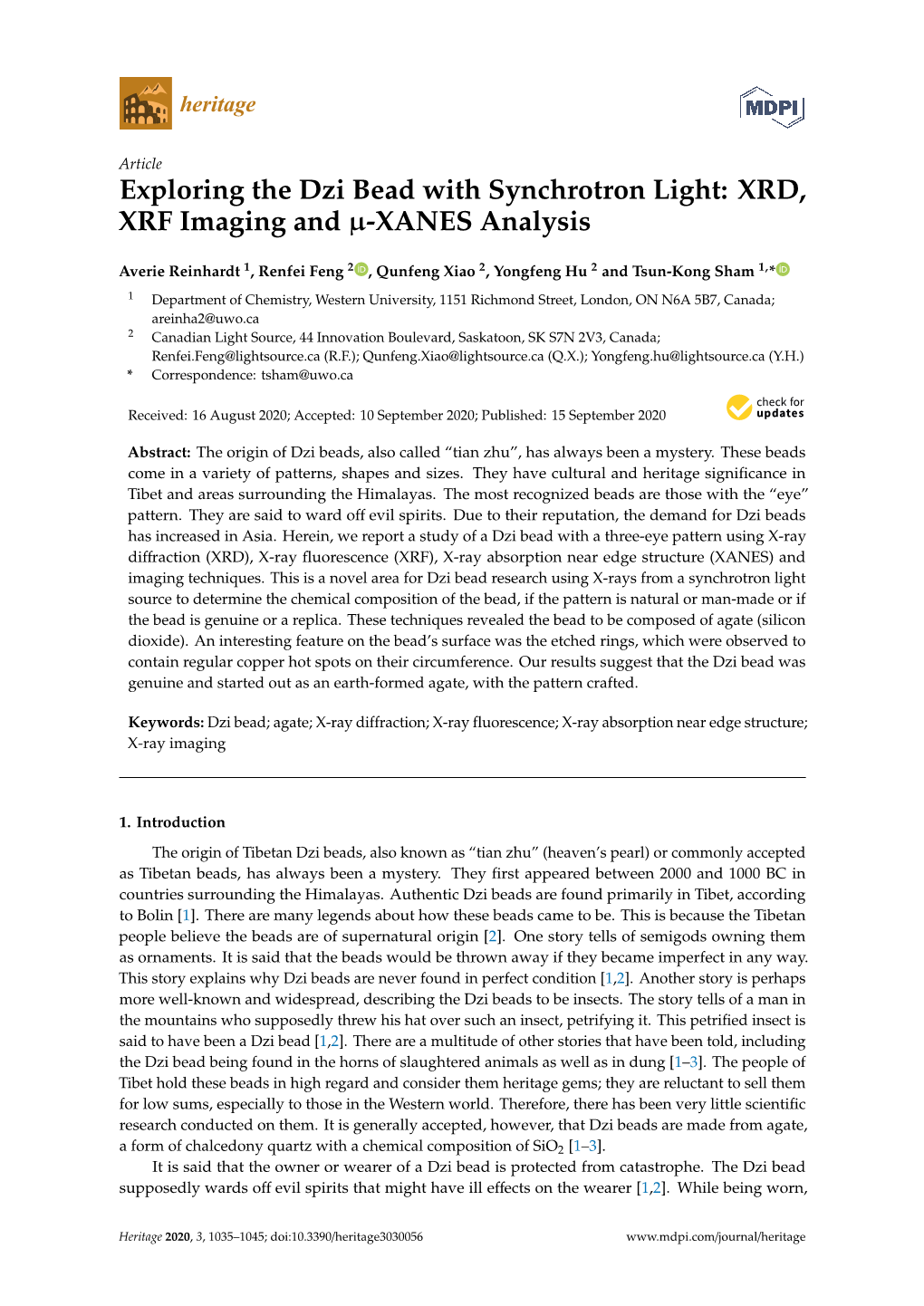Exploring the Dzi Bead with Synchrotron Light: XRD, XRF Imaging and Μ-XANES Analysis