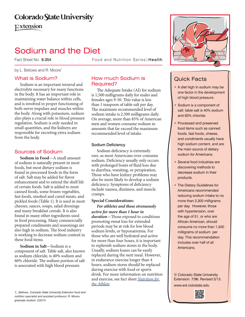 Sodium and the Diet Fact Sheet No