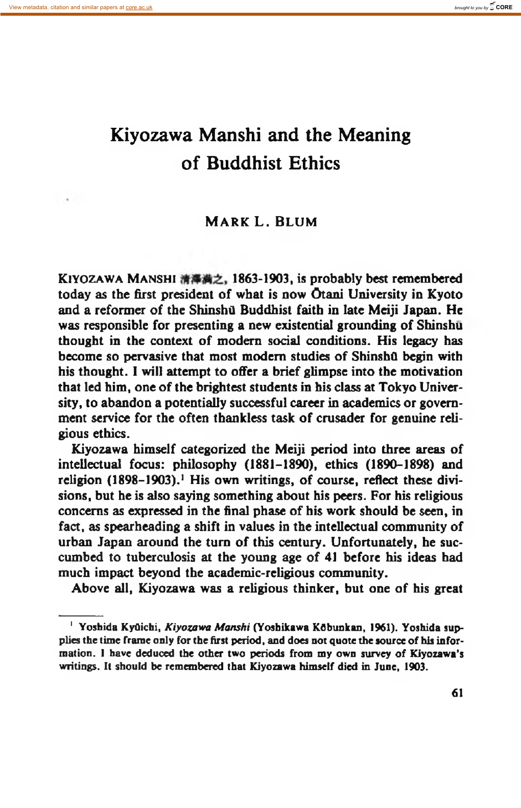 Kiyozawa Manshi and the Meaning of Buddhist Ethics