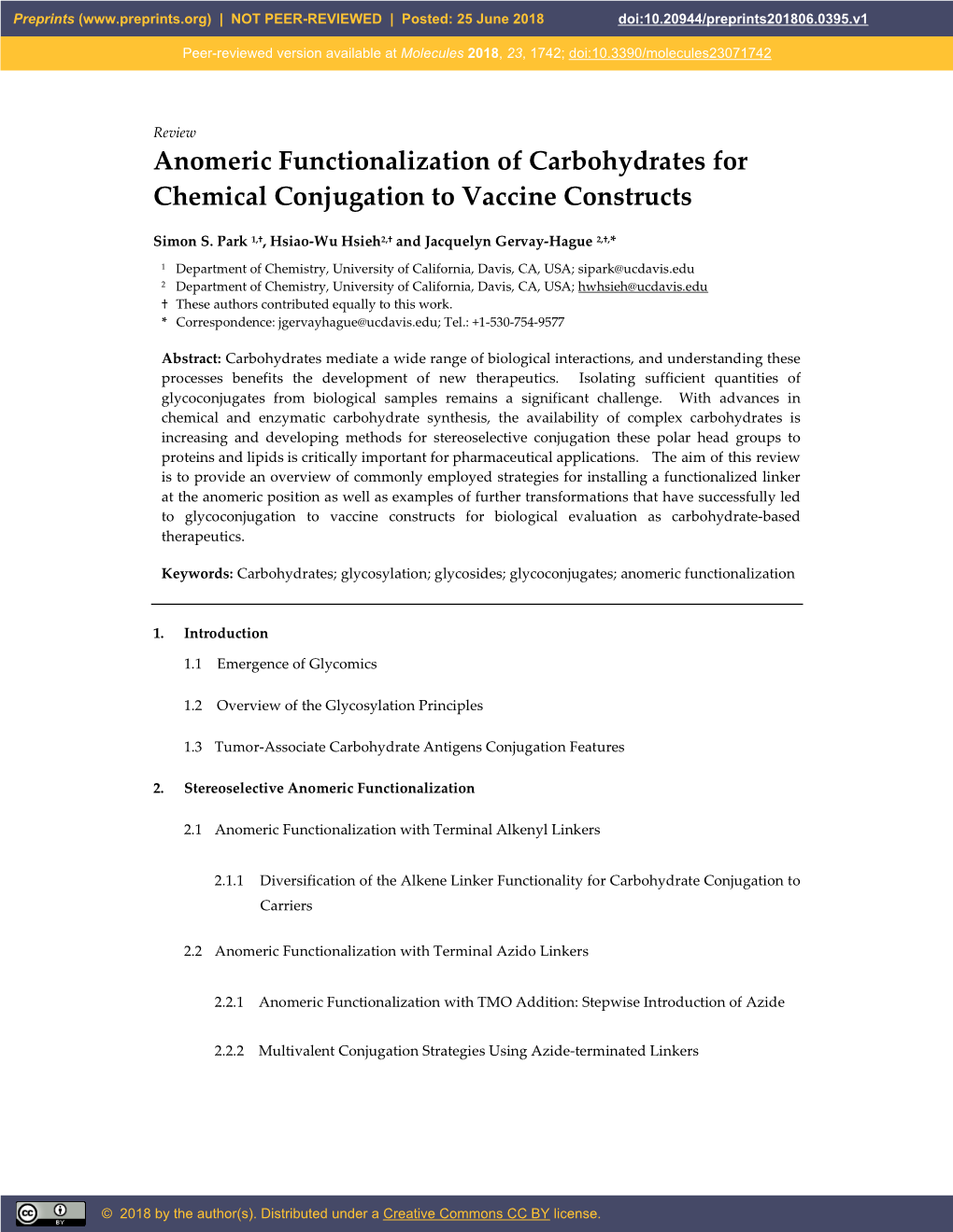 Anomeric Functionalization of Carbohydrates for Chemical Conjugation to Vaccine Constructs