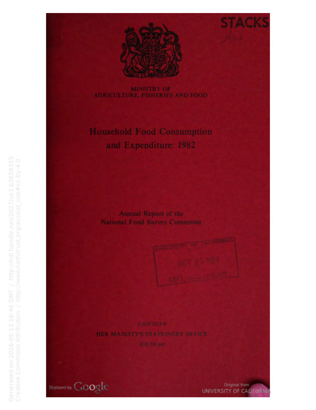 Domestic Food Consumption and Expenditure 1982