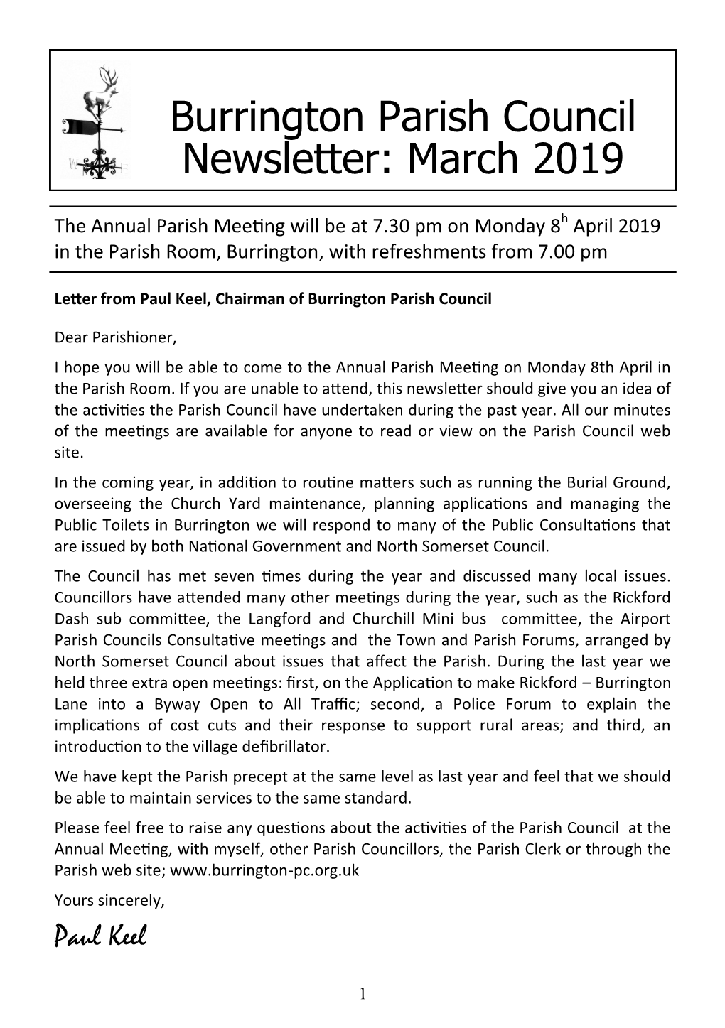 Burrington Parish Council Newsletter: March 2019