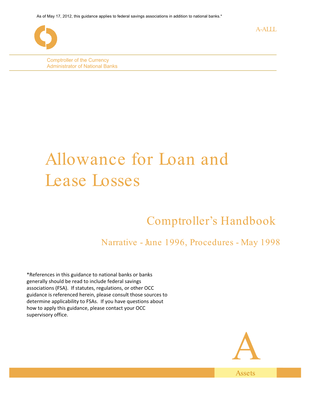 Allowance for Loan and Lease Losses