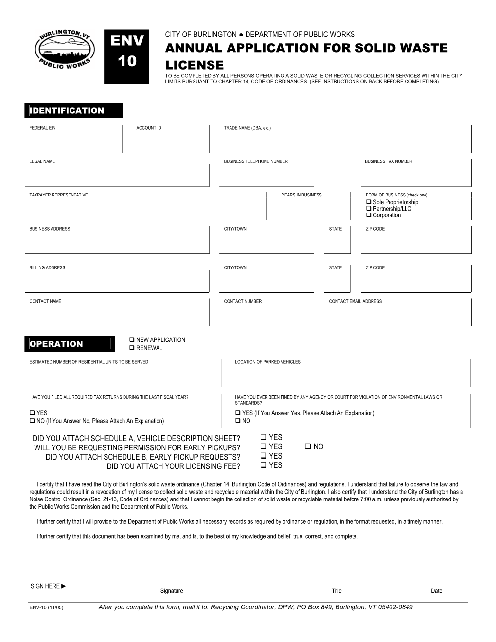 ENV-10 Annual License Application