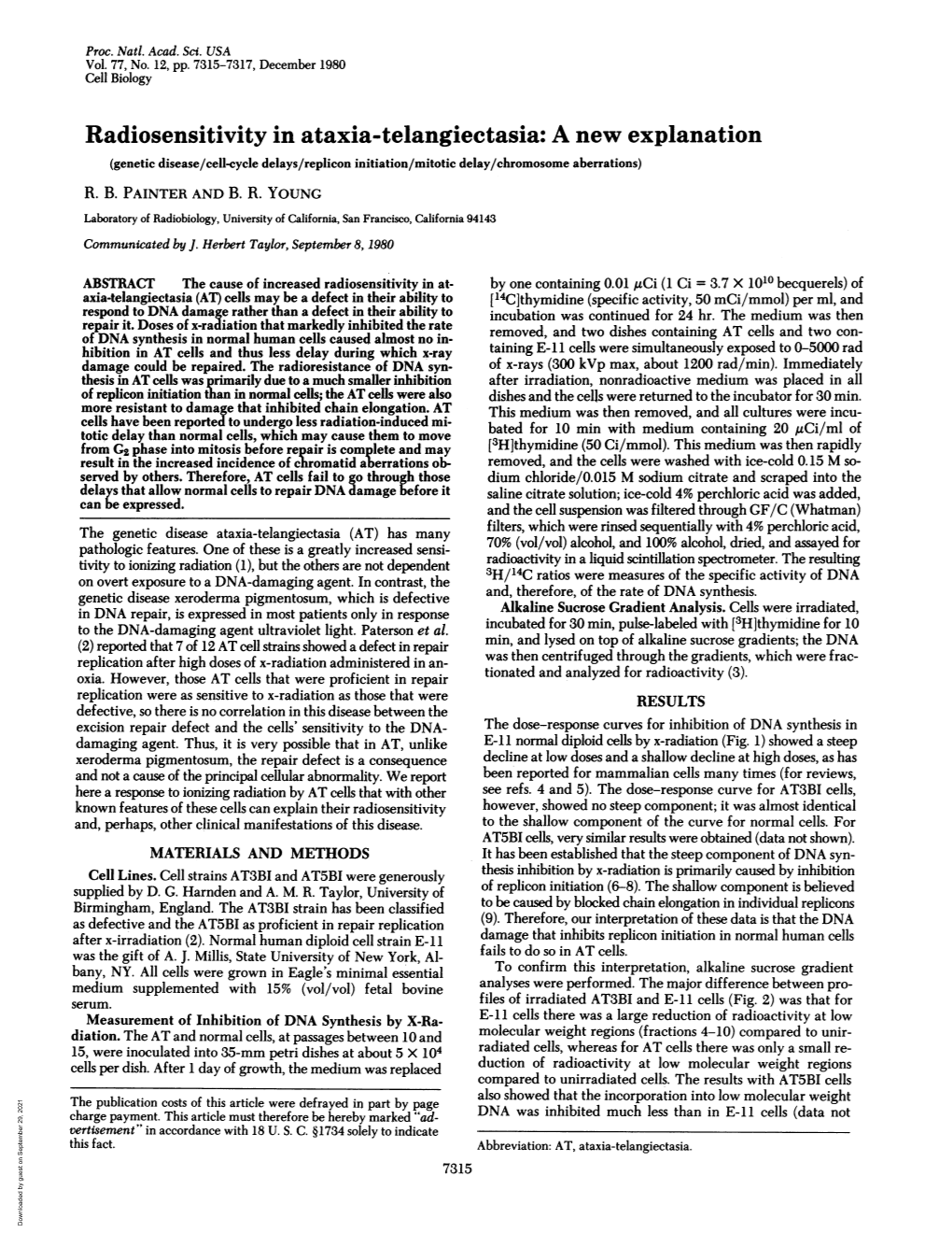 Radiosensitivity in Ataxia-Telangiectasia: a New Explanation (Genetic Disease/Cell-Cycle Delays/Replicon Initiation/Mitotic Delay/Chromosome Aberrations) R