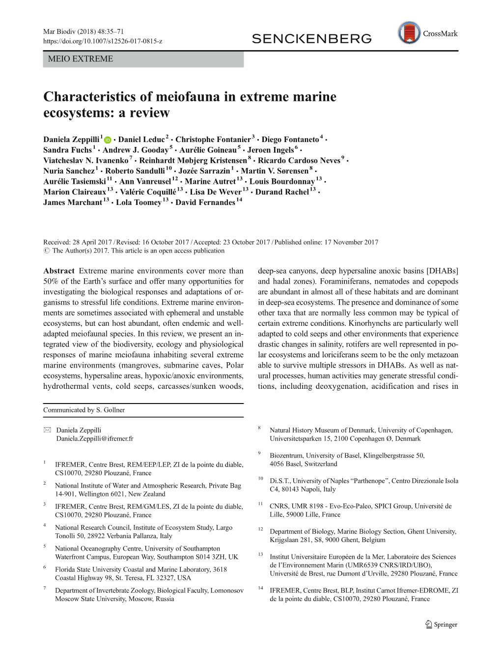 Characteristics of Meiofauna in Extreme Marine Ecosystems: a Review
