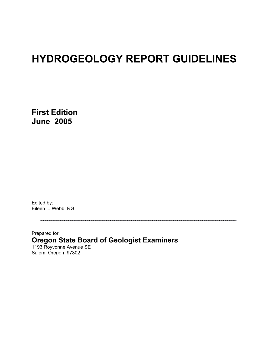 Hydrogeology Report Guidelines for State of Oregon