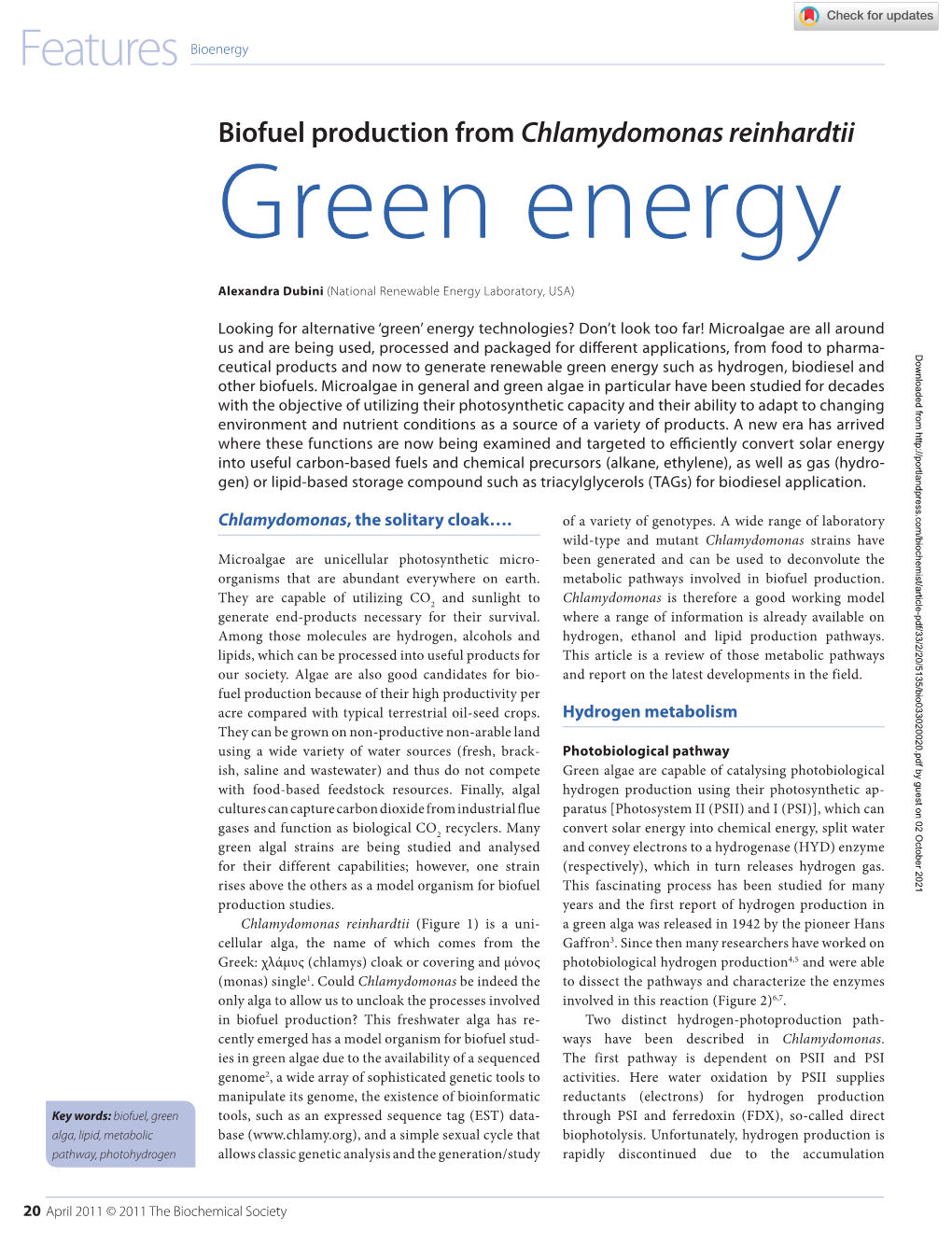 Green Energy from Green Algae: Biofuel Production From