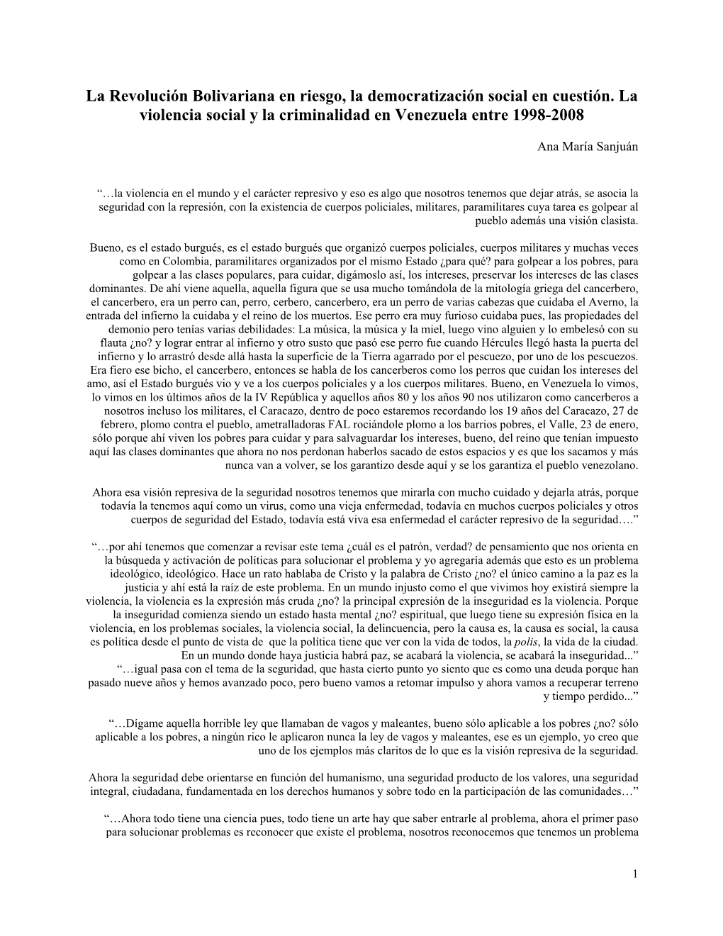 La Revolución Bolivariana En Riesgo, La Democratización Social En Cuestión