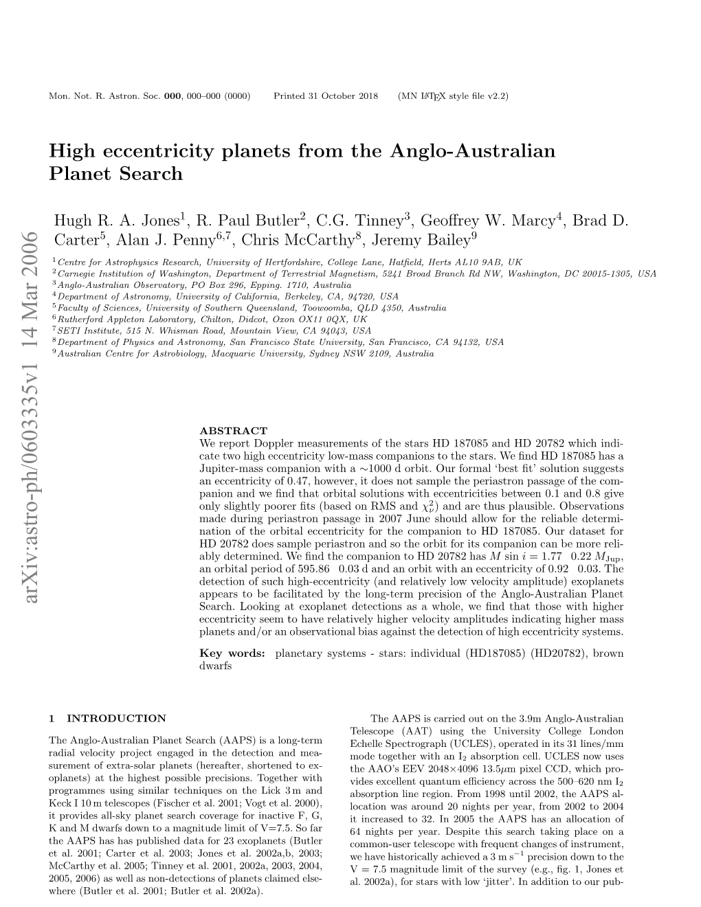 High Eccentricity Planets from the Anglo-Australian Planet Search
