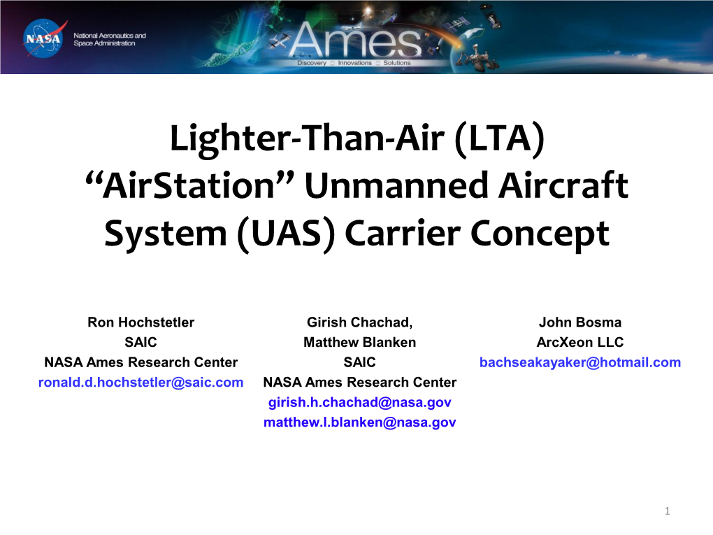 Lighter-Than-Air (LTA) “Airstation” Unmanned Aircraft System (UAS) Carrier Concept